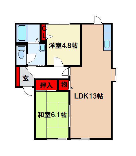 グランシャリオB(2LDK/1階)の間取り写真