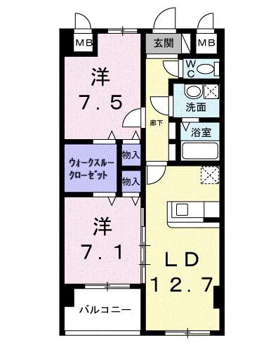 グランドステージ鏡(2LDK/1階)の間取り写真