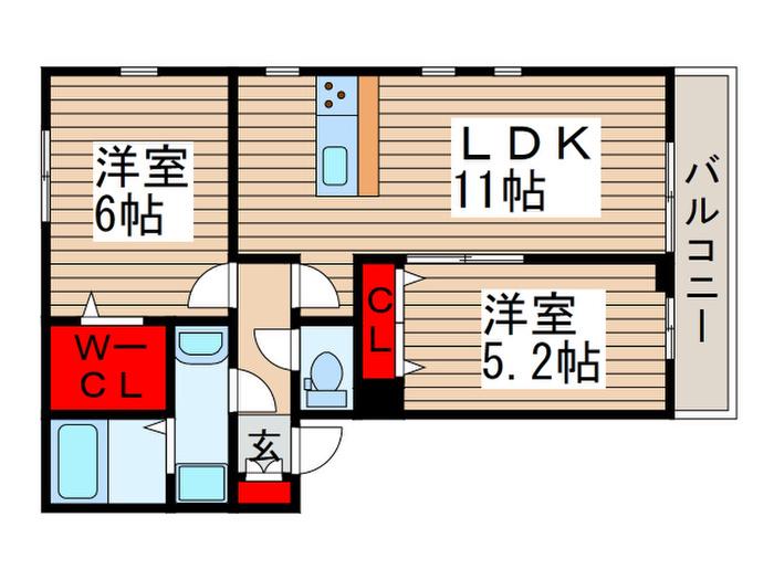 リブリソワーレ(2LDK/2階)の間取り写真