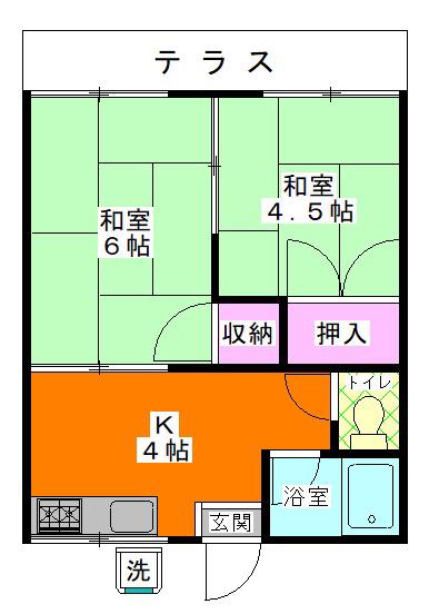 友田ハイツ B号棟(2K/1階)の間取り写真