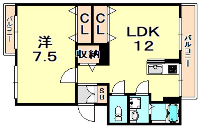 NO.3山麓荘(1LDK/1階)の間取り写真