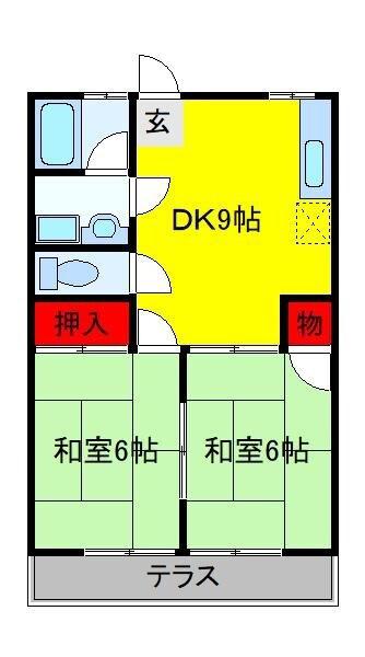 グリーンコーポ(2DK/2階)の間取り写真