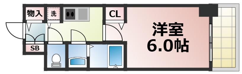 ファステート玉造駅前ダミュウ(1K/4階)の間取り写真