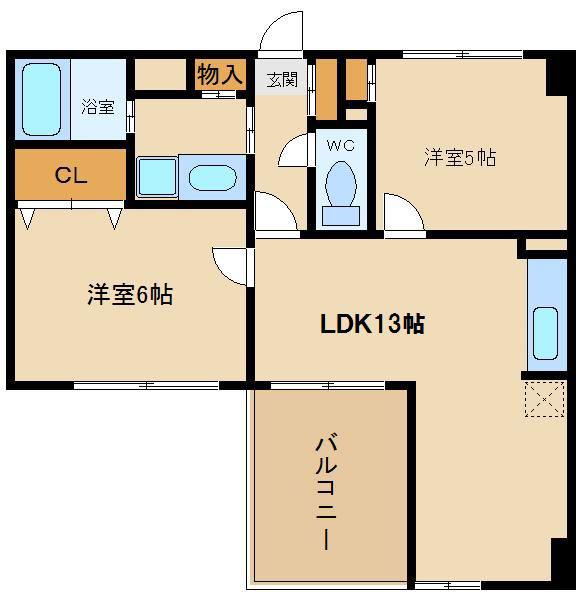 ソレイユ上町(2LDK/2階)の間取り写真