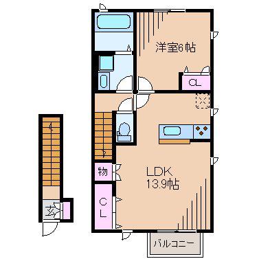 ウッド メゾン 蒼(1LDK/2階)の間取り写真