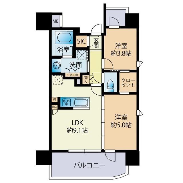 ライオンズミレス西新 305(2LDK/3階)の間取り写真