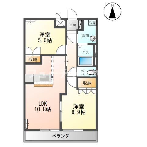 エンスィートプリュー(2LDK/2階)の間取り写真
