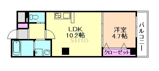 大幸ロイヤルA(1LDK/9階)の間取り写真