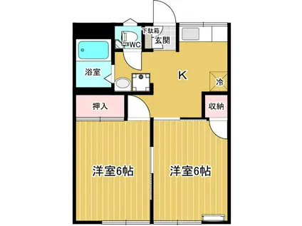 イクステンド河村(2DK/1階)の間取り写真