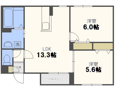 システムコート新札幌(2LDK/2階)の間取り写真