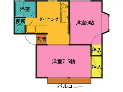 ヨコザワヒルズ G(2DK/2階)の間取り写真