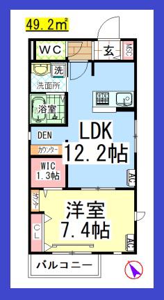 AF ルミエールニイヤ(1LDK/2階)の間取り写真