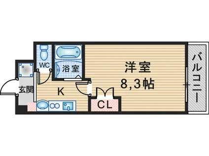 シャンヴェルジェ豊中I(1K/2階)の間取り写真