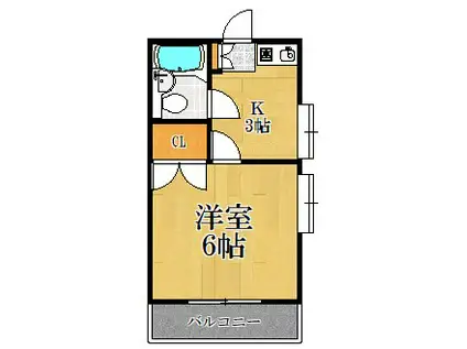 サニーハイツ(1K/2階)の間取り写真