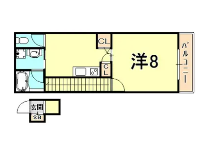 ジャスティス弐番館(ワンルーム/2階)の間取り写真