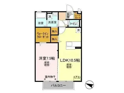 グロースピュア(1LDK/2階)の間取り写真