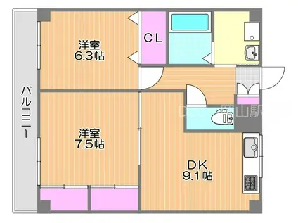 パレスマリソル(2DK/4階)の間取り写真