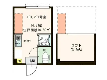 ハーモニーテラス荒川VI(ワンルーム/2階)の間取り写真