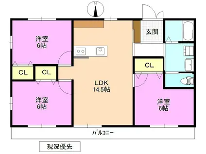 クレスト中御所(3LDK/1階)の間取り写真