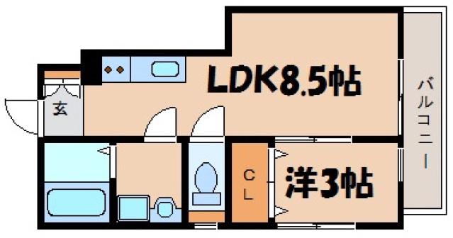 ロイヤルヴィラ向洋 A棟(1LDK/1階)の間取り写真