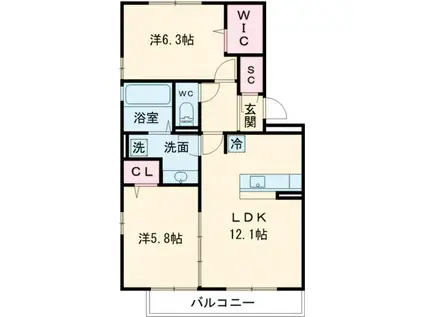 ボナールY B棟(2LDK/3階)の間取り写真