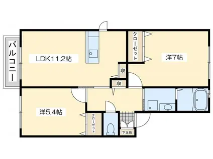 ボヌール立屋敷  A棟(2LDK/2階)の間取り写真