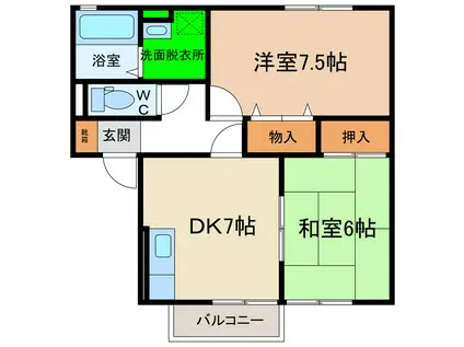 スイートハウス I棟(2DK/1階)の間取り写真