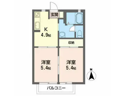 レジデンス岡ノ城(2K/1階)の間取り写真