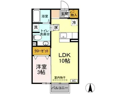 プレーヌハイム(1LDK/1階)の間取り写真