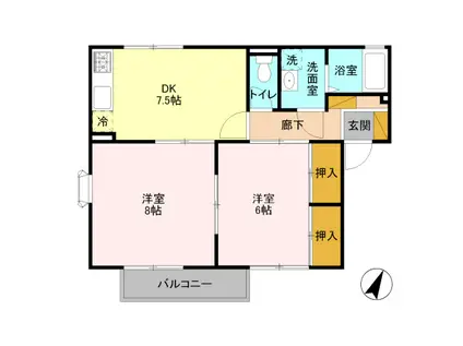 タツミハイツB(2DK/1階)の間取り写真