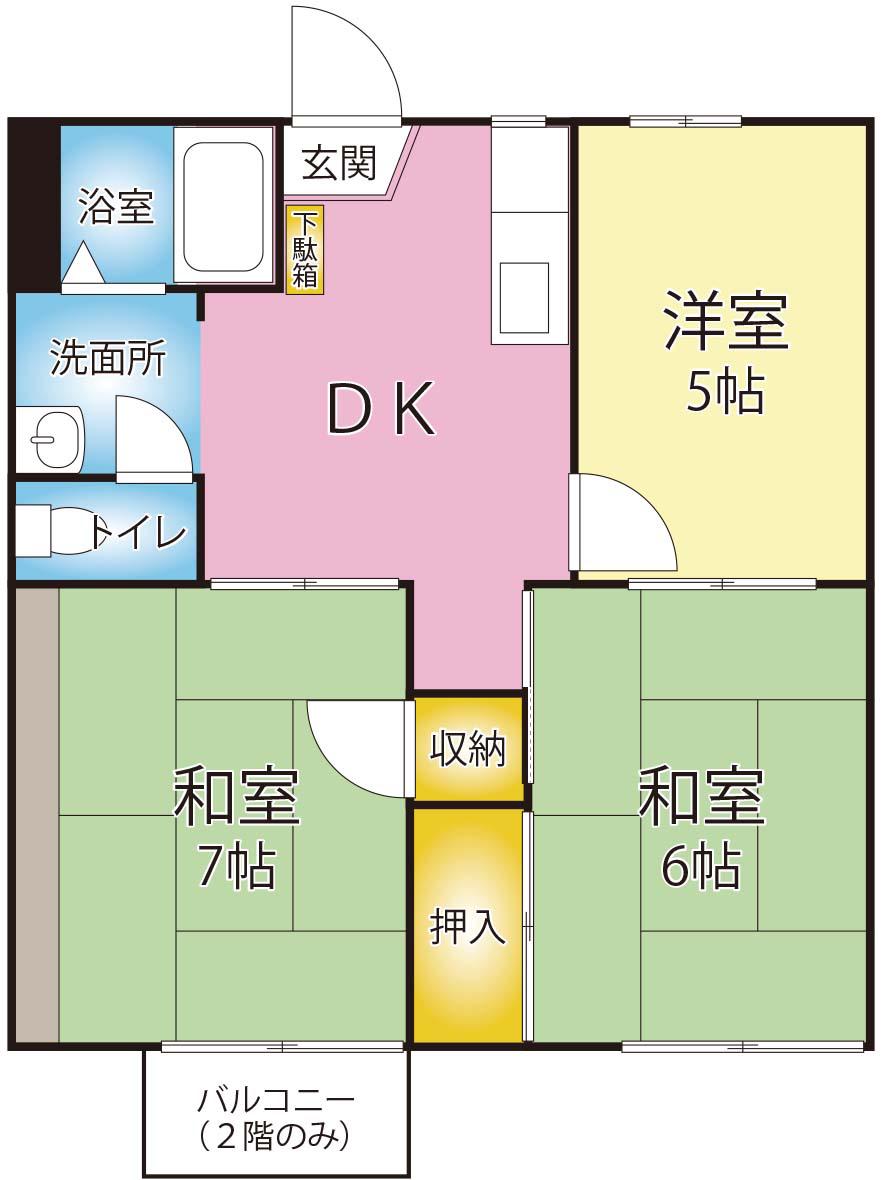 パールハイツ A棟(3DK/1階)の間取り写真