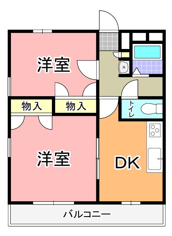 サンライトヒル A棟(2DK/2階)の間取り写真