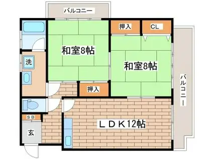 惣町サンハイツ2号棟(2LDK/3階)の間取り写真