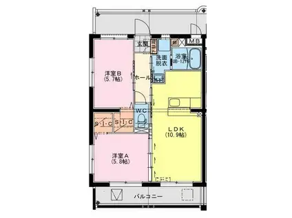 MARINE ROAD(2LDK/3階)の間取り写真