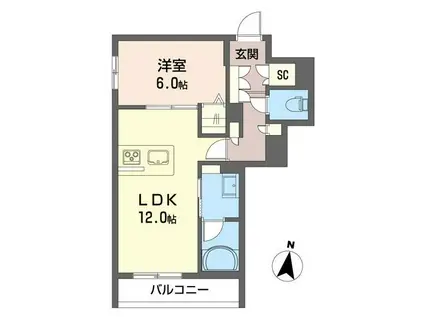 パッシングポイント(1LDK/1階)の間取り写真