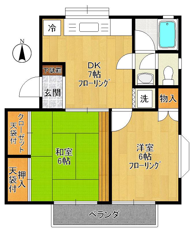 メゾンプラティークC棟(2DK/1階)の間取り写真