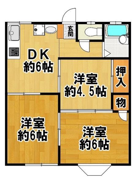 ルシエール三田B棟(3DK/1階)の間取り写真