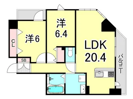 エーレックス西宮(2LDK/8階)の間取り写真