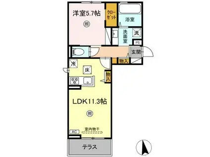 トリシア横町ウエスト(1LDK/1階)の間取り写真