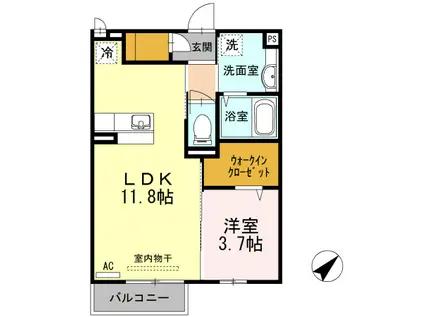 プログレスI B棟(1LDK/2階)の間取り写真