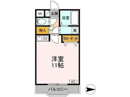 クリスタル甲府善光寺(ワンルーム/1階)の間取り写真