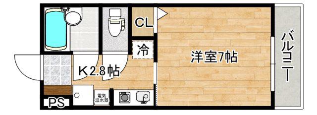 ベージュ緑井(1K/2階)の間取り写真