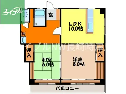 コーポ館林(2LDK/3階)の間取り写真