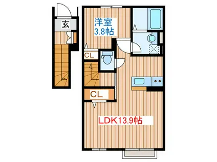 カーサ・フェリーチェ連坊(1LDK/2階)の間取り写真