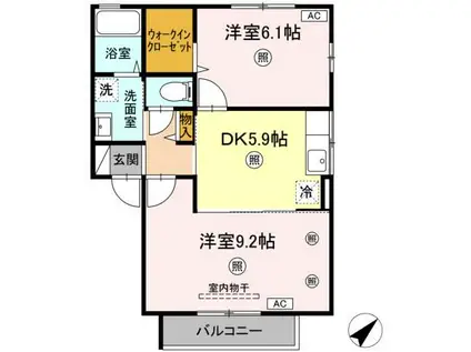 ウィング ヴューB(2DK/2階)の間取り写真