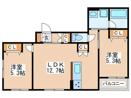 メゾンドヒロ(2LDK/3階)の間取り写真