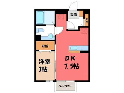 マリナグランデB(1DK/1階)の間取り写真