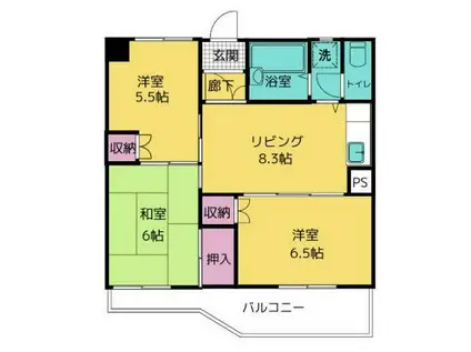 ピアチェーヴォレ(3DK/3階)の間取り写真