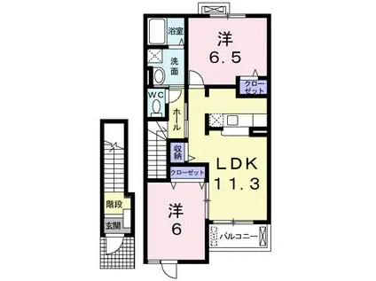 エイトホークス5番館(2LDK/2階)の間取り写真