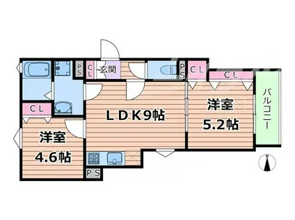 ピレーネ焼野(2DK/2階)の間取り写真